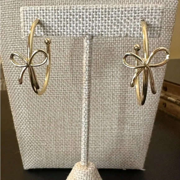 Gold Bow Hoop Earrings - Picture 1 of 2